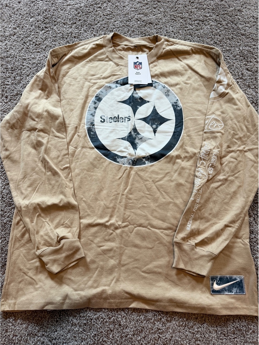 Nike NFL Pittsburgh Steelers Long Sleeve T-Shirt Tan Size M